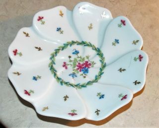 Haviland Limoges France Pleated Porcelain Plate Dish Red Blue Flowers