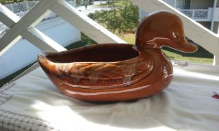 Vintage Hull Usa Pottery Brown Drip Glaze Mallard Duck Planter Large F69 10 "