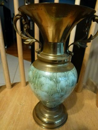 Vintage Mid Century Dutch J Kruft Hollywood Regency Brass Enamel Vase Holland