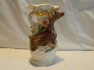Vintage Tilso Hand Painted Ceramic Vase With Brown Reindeer Japan