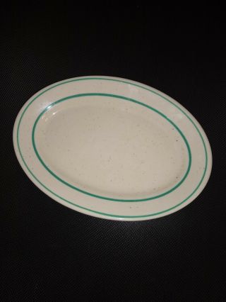 Homer Laughlin Serving Platter / Plate Oval White & Green 9 1/2 " X 6 3/4 " Cce - 1