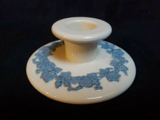 Wedgwood Queensware Blue On White Embossed Candle Holder England Vguc