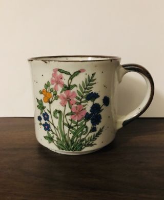 Stoneware Vintage Wild Flower Ceramic Coffee Mug Made In Japan