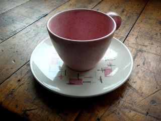 Vernon Ware Kilns - Vintage 1950s Mcm Tickled Pink Cup & Saucer Set - Metlox Euc