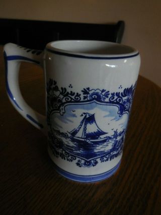 2 Cup Delft Blue Hand Painted Holland Coffee Mug Beer Stein Windmill Sailboat