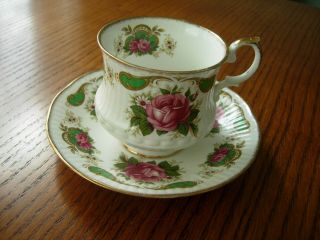 Queens Rosina Flowers Golden - Edged Fine Bone China Tea Cup & Saucer England
