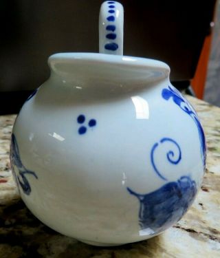 VINTAGE DELFTS R.  A.  MADE IN HOLLAND HANDPAINTED BLUE TULIPS MINI BALL PITCHER 2