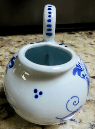 VINTAGE DELFTS R.  A.  MADE IN HOLLAND HANDPAINTED BLUE TULIPS MINI BALL PITCHER 3