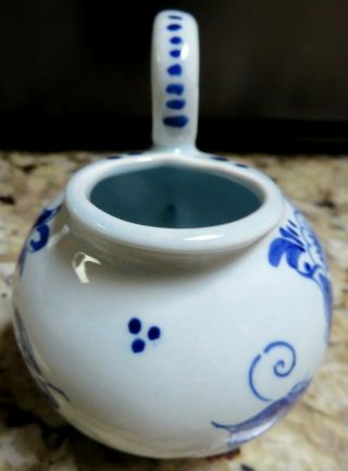 VINTAGE DELFTS R.  A.  MADE IN HOLLAND HANDPAINTED BLUE TULIPS MINI BALL PITCHER 5