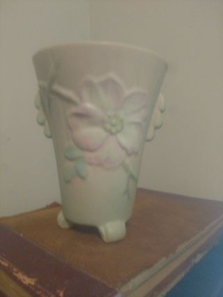 Vintage Weller Pottery Wild Rose 7 3/4 " Pinkish/beige Matte Glazed Vase