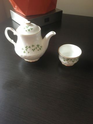 Royal Tara Doll Size Shamrock China Tea Pot And Tea Cup