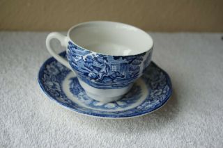 2 Staffordshire Ironstone,  Liberty Blue,  Flat Cup & Saucer Set,  Old North Church
