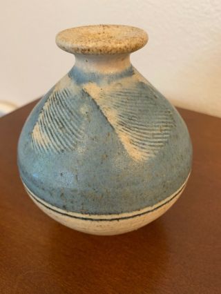 Vintage Arts & Crafts Pottery Stoneware Vase Artist Signed 5 Inches Tall