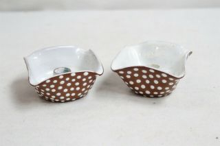Mcm Denmark 3d Op Art White Dots Sculptured Pottery Candle Holders Signed