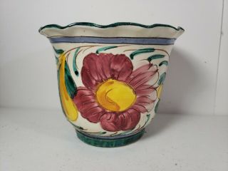 Ceramic Hand Painted Flower Pot Bowl 5.  5 " Tall Made In Italy