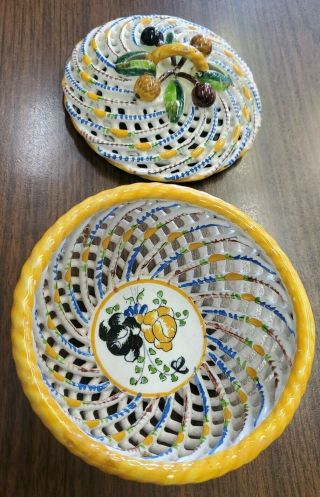 Vintage Ceramic Lattice Potpourri Bowl With Lid Made In Spain & Signed