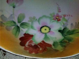 Vintage Hand Painted Flower Nippon Dish Bowl Handles Shabby Chic Cottage Decor 2