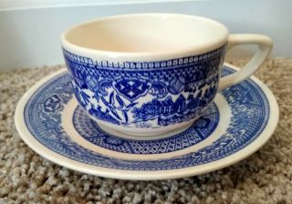 Ceramic Blue And White Tea Cup With Saucer Plate
