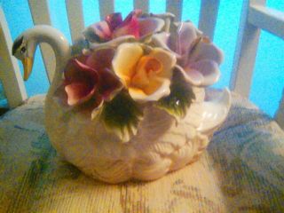 Capodimonte Porcelain Swan With Flowers Centerpiece Price Matching