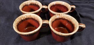 Set Of 4 Hull Pottery Brown Drip Pattern Coffee Cups Mugs O Ring Handles Usa