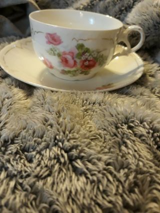 Fine China Tea Cup And Saucer Unbranded Pure White With Subtle Pink Rose Designs