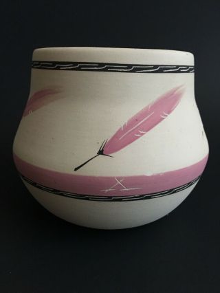Vintage Desert Pueblo Rose Feather Art Pottery Vase/pot 6