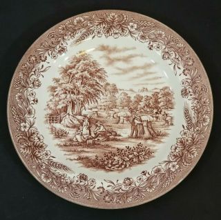 Vtg Heritage Ltd Churchill Currier & Ives Harvest Brown 10 " Dinner Plate