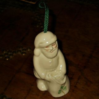 Belleek Christmas Bell Porcelain Santa Claus Sack Of Gifts Green Shamrock 3.  5 "