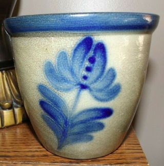 Bbp Beaumont Brothers Pottery - 4 Inch Salt Blue Glaze Crock With Flower