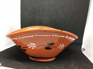 Vintage Hat Bowl Portugal Brown Pottery Hand Painted Flowers