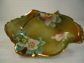 Antique Nippon Hand Painted Candy Nut Oyster Dish Bowl With Gold Trim