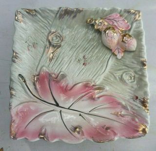 Vintage Ceramic Pink Gold Leaf Nut Tree Bark Trinket Dish Tray Ucagco?