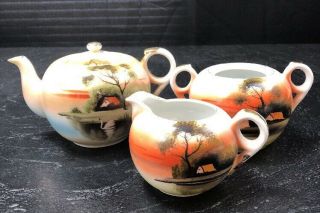 Nippon Tea Pot Creamer Sugar Bowl Hand Painted Made In Japan