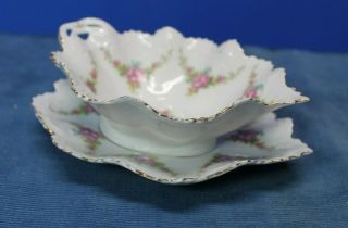 Dish & Tray Antique Porcelain M Z Austria Pink Flowers Gold Trim Hand Painted
