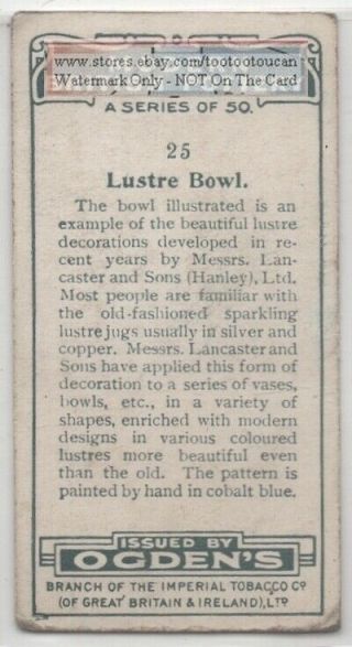 Lancaster And Sons Luster Bowl Stoke - on - Trent Pottery 1920s Trade Ad Card 2