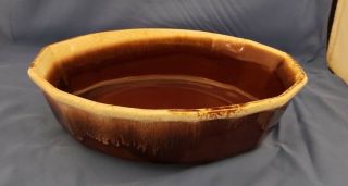 Vintage Mccoy Pottery Brown Drip Stoneware Oval Baking Serving Dish Bowl 10.  5 " L