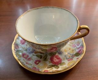 Lefton China Hand Painted Floral Teacup And Saucer Set