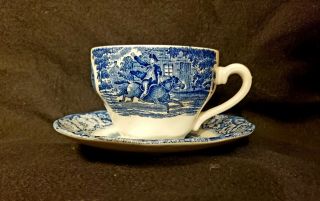 Staffordshire China Liberty Blue Cup/saucer Old North Church Paul Revere