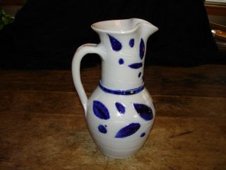 Hand Thrown Clay Pottery Pitcher Vase Cobalt Blue Uknown Maker