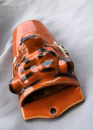 Vintage Wall Pocket Ceramic Bengal Tiger Bright Orange and Black Slotted Back 5