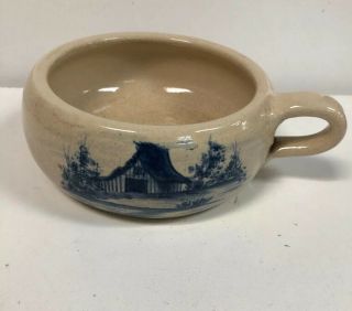 Vintage Paul Storie Pottery Co.  Marshall Tx.  Cobalt Blue Barn Candle Holder Bowl