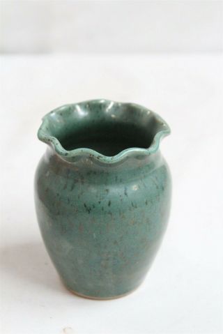 Arts Crafts Revival Kings Pottery Seagrove Nc Ruffled Green Art Pottery Vase