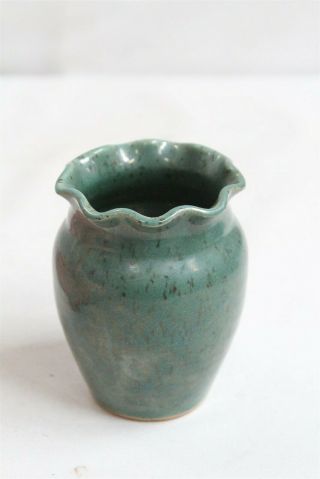 Arts Crafts Revival Kings Pottery Seagrove NC Ruffled Green Art Pottery Vase 2