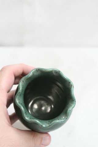 Arts Crafts Revival Kings Pottery Seagrove NC Ruffled Green Art Pottery Vase 4