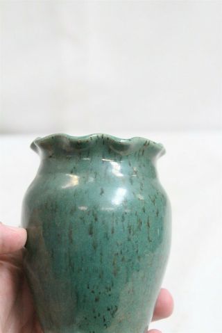 Arts Crafts Revival Kings Pottery Seagrove NC Ruffled Green Art Pottery Vase 5