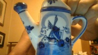 Delfts Blue Ceramic Watering Can Hand Painted 4.  5 Inch