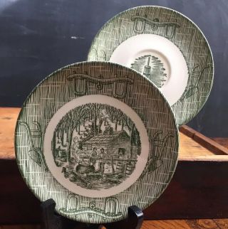 Scio Green Currier & Ives Maple Sugaring Bread Plate,  Churn Saucer Or Yoke Cup