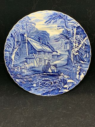 James Kent Staffordshire England Old Foley Blue & White Plate 8” Vintage Natural