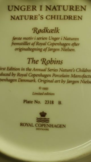 ROYAL COPENHAGEN NATURES CHILDREN THE ROBINS PLATE 5