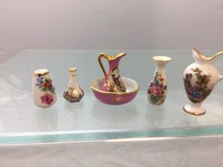 Antique Limoges Porcelain Dollhouse 5 Piece Vase Set